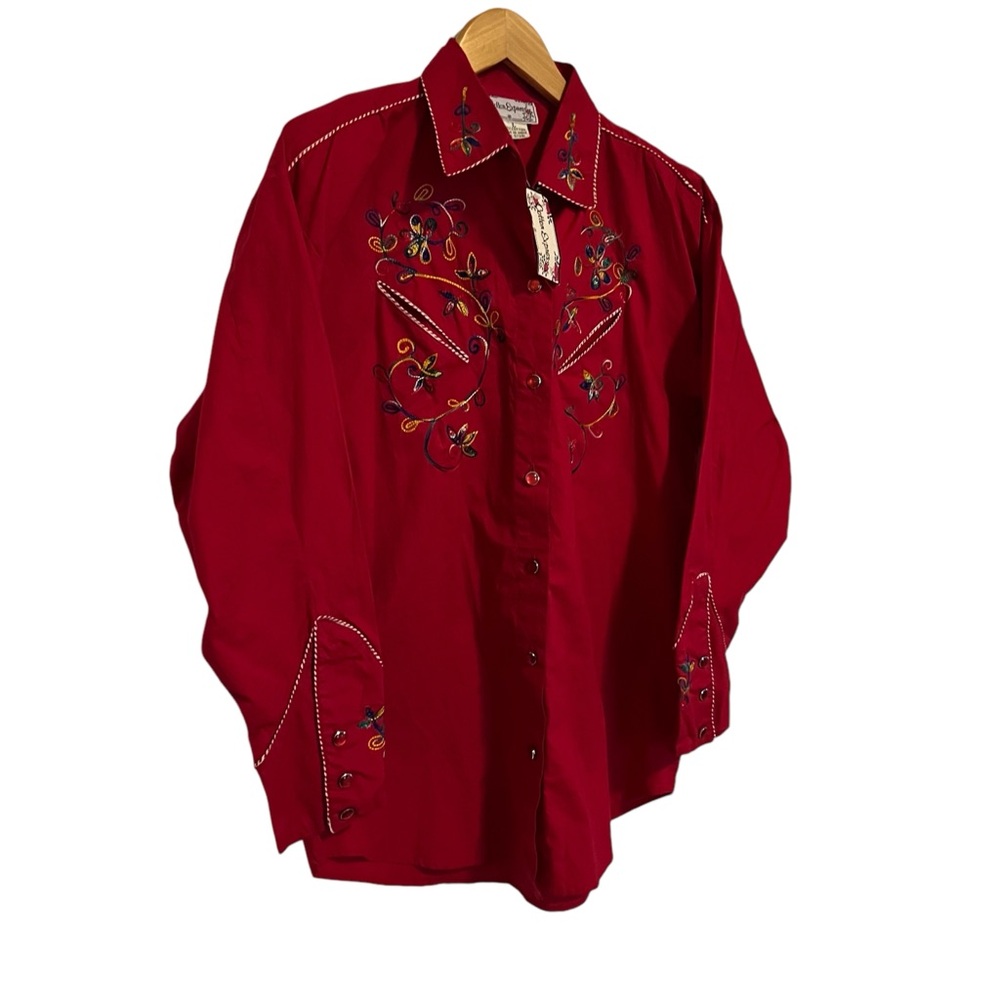 Vintage Cotton Express Embroidered Red Western Shirt Size Large Cowgirlcore NWT - Picture 2 of 13
